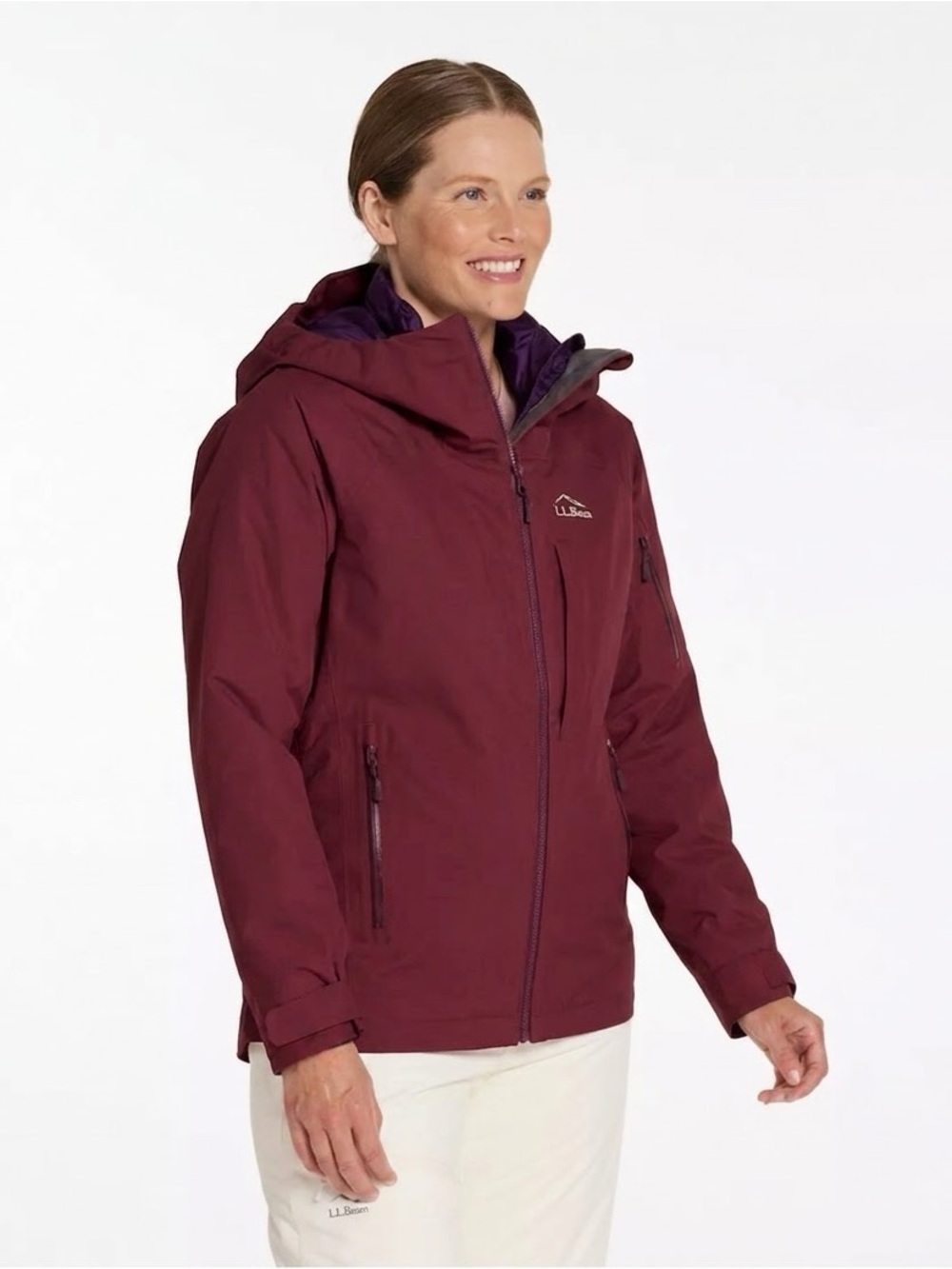 L.L. Bean Women's 3-in-1 TEK Maroon Hooded Waterproof Winter Jacket
